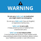 A graphic with the word "Warning" at the top in large font. Text reads "Do not use a Safer Lock on medication you might need in an emergency. Do not use a Safer Lock if you are forgetful or experience memory loss. Safer Lock is not a safe. It helps prevent access to medicine from unauthorized users. Safer Lock is not indestructible. It can be broken into by force. If you suspect active drug seeking by determined individual, please contact your healthcare provider or law enforcement."